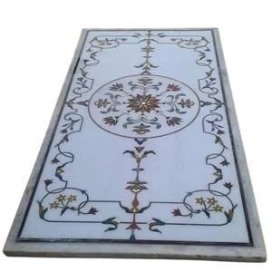 Mesa de Comedor Rectangular de Mármol Blanco con Incrustaciones de Piedras Semipreciosas, Mesa de Restaurante con Aspecto Elegante - Product Image 4