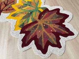 Chemin de table en tissu durable et écologique fait main, motif feuilles d'automne, napperons et tapis de luxe, tapis de table décoratifs - Product Image 3