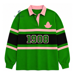 Alpha | Kapa | Alpha <b>Women's</b> Color Block <b>Rugby</b> Shirt Long Sleeve Polo Collar Embroidered Greek Letter Collegiate Pullover - Product Image 1