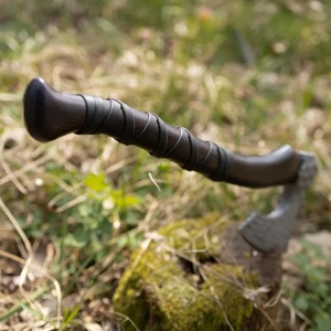 A&M ENTERPRISES Handmade Viking <b>Axe</b> with Textured Diamond Cut Steel Head Dark <b>Wooden</b> Handle Wrapped in Cord and Matching Knives - Product Image 2