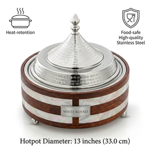 Nacre Accented Wooden Casserole Food Server Double Walled With Mother Pearl Inlay Thermal Hotpot for Traditional Gulf Banquets - Product Image 4