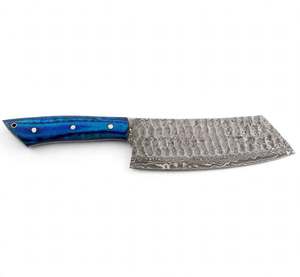 Cuchillo de Cocina de Acero Damasco Forjado a Mano con Diseño de Gota de Lluvia, Mango de Madera Pakka Azul - Product Image 1