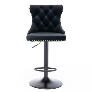 Modern Upholstered Bar <b>Stools</b> with Swivel Seat 25-33 Inch <b>Adjustable</b> Height 17.7 Inch Base Velvet Finish Furniture - Product Image 3