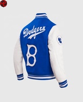 Veste universitaire Brooklyn pour homme, bleu et blanc, avec broderie de la lettre B, coupe classique, fermeture éclair sur le devant, style preppy, pour l'automne