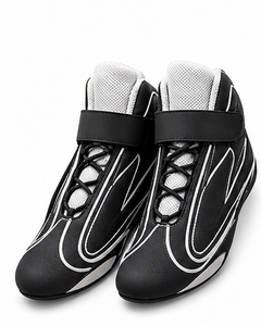 Bottes de sport karting/moto en cuir véritable noir, hauteur cheville, avec fermeture auto-agrippante, respirantes, légères, doublure Nomex, semelle extérieure en caoutchouc - Product Image 2