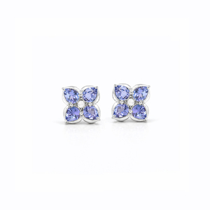 Ishime Jewels 925 Sterling Silver Tanzanite Dogwood Flower Stud Earrings Gold Plated 4-<b>Stone</b> Minimalist Party Gift - Product Image 4