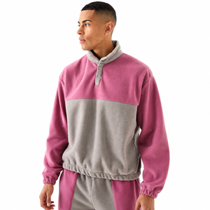 Custom Solid Eco-Friendly 100% Cotton Breathable Casual Tracksuit for <b>Men</b> Half Zip <b>Pullover</b> Jogger Set Winter Warm Streetwear - Product Image 3