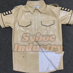 Camisa de cuero al por mayor para hombres, conjunto de uniforme gay de piel de vaca suave y auténtica para adultos - Product Image 4