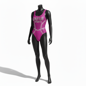 Maillot de bain une pièce pour femme en tissu Spandex premium, rouge et noir, avec empiècements latéraux en mesh, logo personnalisé par transfert thermique. - Product Image 4