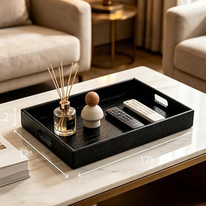 Alligator Faux Leather Rectangular Serving Tray with Handles, for Coffee <b>Table</b>, Living <b>Room</b>, <b>Dressing</b> <b>Table</b> Leather Trays - Product Image 3