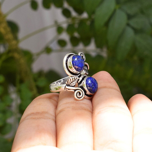 Bague en lapis-lazuli, argent sterling 925, design feuille, pour filles et femmes - Product Image 4