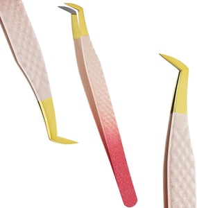 Pinzas de Precisión para Pestañas de Acero Inoxidable, Punta Curva Dentada, Color Rosa, para Extensión de Pestañas, Herramientas de Belleza - Product Image 2