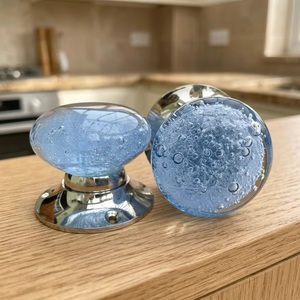 Pomo Redondo de Cerámica Azul para Muebles con Base Cromada, Diseño Moderno para Dormitorio, Sala de Estar, Cocina, Muebles Duraderos - Product Image 2