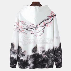 Sweat-shirt à capuche unisexe imprimé fleurs de cerisier, coupe oversize, décontracté, en polyester tricoté, pour le printemps - Product Image 2