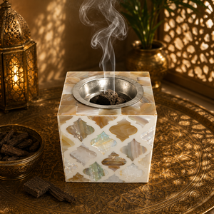 Rustic Wood Mother of Pearl Inlay <b>Bakhoor</b> Burner Shell Mosaic Incense Holder Arabic <b>Oud</b> Charcoal Censer Islamic Eid Home Decor - Product Image 6
