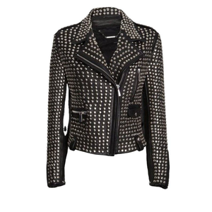 Chaqueta de Cuero Negra Estilo Rock para Mujer, Personalizada por RIMZA INDUSTRIES 2026, con Tachuelas, de Secado Rápido, Transpirable y con Protección Anti-UV - Product Image 1