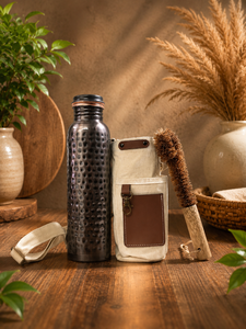 Black Hammered Metal Water <b>Bottle</b> Set Copper Tumbler Carry Bag Cleaning <b>Brush</b> Classic Eco-friendly Antique Creations Portable - Product Image 1