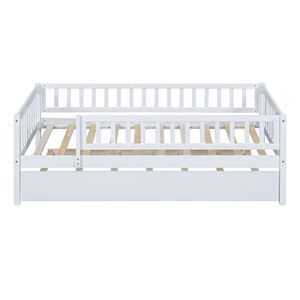 Letto singolo in legno bianco con letto estraibile e sponde di sicurezza per camerette dei bambini - Product Image 5