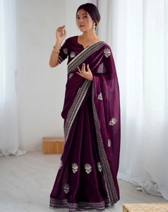 KV Women's Embellished Embroidered Reversible Silk & Rayon Bollywood <b>Saree</b> with Unstitched Blouse (<b>Maroon</b>) - Product Image 6