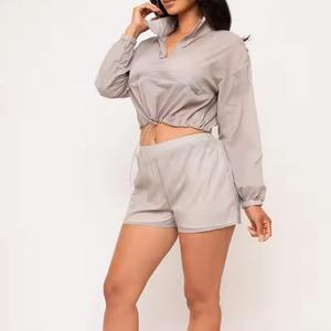 Ensemble de survêtement décontracté d'été 100 % polyester OEM, coupe-vent délavé à l'acide, style vintage, deux pièces, pour hommes et femmes, avec fermeture éclair frontale - Product Image 1