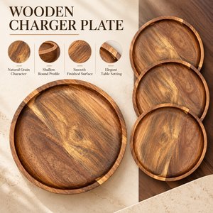 Assiettes de présentation rondes en bois de manguier faites à la main, grain naturel, pour la table |   Assiettes de service rustiques pour la décoration de mariage et d'hôtel - Product Image 5