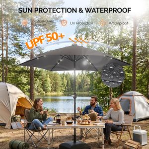 Ombrellone da Esterno Solare a LED da 2,7 m con Pulsante di Inclinazione e Manovella, 6 Stecche, in Poliestere Impermeabile, per Patio e Tavoli da Mercato - Product Image 5