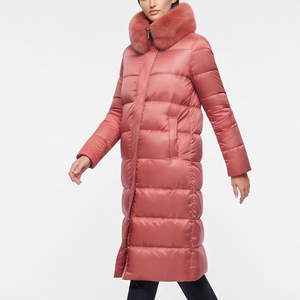 Abrigo largo acolchado de invierno para mujer con cuello de piel, grueso y cálido, de moda - Product Image 1