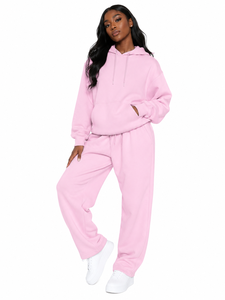   Ensemble de survêtement surdimensionné bleu sarcelle avec broderie personnalisée, sweat à capuche et pantalon de jogging à jambes larges en molleton épais pour femme, OEM - Product Image 5