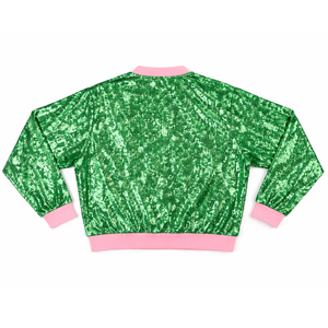 AKA <b>Sequin</b> <b>Jacket</b> Green Pink Sorority Bomber <b>Jacket</b> Glitter Zip Up Women Fashion Statement Party <b>Jacket</b> Trendy Outfit - Product Image 2