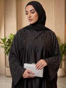 Abaya Larga de Rayón para Mujer, Tejido Nida, Transpirable, Ligera, Manga Larga, Cuello Alto, Estilo Vintage, para Fiestas y Eventos Formales - Product Image 3