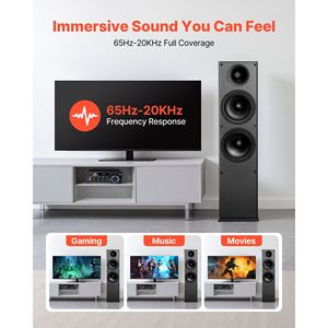 "2-Way Floor <b>Standing</b> Tower <b>Speakers</b> with 1 Tweeter & Dual 6.5 Woofers 400W Peak Power 65Hz-20kHz 100W Output App & Aux Support" - Product Image 4