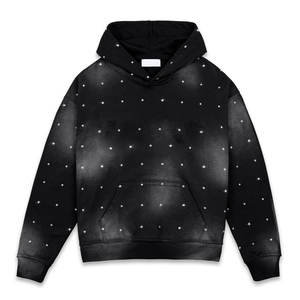 Sweat à capuche zippé surdimensionné pour homme, personnalisé, effet délavé soleil, déchiré, à manches longues, avec strass, style designer, délavage acide - Product Image 1
