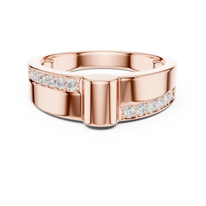 Anillo de Oro Rosa de 14K con Diamante Cultivado en Laboratorio de Corte Redondo, Banda Moderna con Ranuras, Menos de 1 Quilate, de Lujo para Mujer - Product Image 1