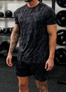 Men's Geometric <b>Pattern</b> Quick Dry Sporty T-Shirt Short Sleeve O-Neck Slim Fit Polyester <b>Knitted</b> Workout Top - Product Image 5