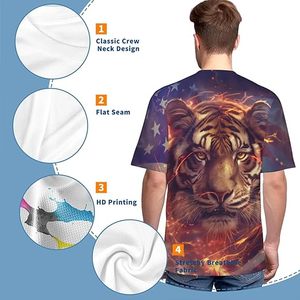 Men's Tiger Face <b>Animal</b> <b>Pattern</b> Short Sleeve O-Neck T-Shirt DTF Printed Street Style Oversized Fit <b>Knitted</b> 100% Cotton - Product Image 5