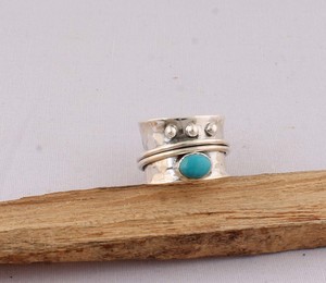Wholesale 925 Sterling <b>Silver</b> Natural Turquoise Band <b>Ring</b> Handmade <b>Boho</b> Artisan Gemstone Jewelry Supplier Direct Factory - Product Image 4