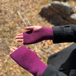 MONECO Gants sans doigts en cachemire, tricot côtelé thermique, avec manchette, couleur unie Orchidée, pour printemps et automne, chauffe-mains, compatibles écran tactile - Product Image 4