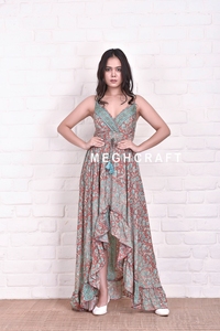 Elegant Bohemian Spaghetti Style Silk High Low Maxi <b>Dress</b> for Women Floral Printed Summer <b>Dress</b> for Casual Party Bulk Export - Product Image 2