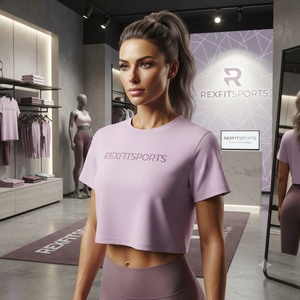 REXFITSPORTS 2026 Custom Women’s <b>Crop</b> <b>Top</b> T-Shirt Soft Stretch Gym Fitness Workout Sportswear Breathable Short Sleeve Activewear - Product Image 1