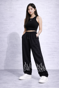 Pantalones Deportivos Personalizados para Mujer, de Poliéster y Algodón, Casuales, de Pierna Ancha, con Estampado Gráfico Personalizado, Ropa de Moda - Product Image 4
