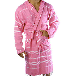 Peignoir turc unisexe décontracté de luxe en tissu Pestemal 100% coton à capuche, motif rayé, grande taille, élégant, séchage rapide, respirant - Product Image 2