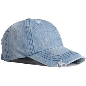 Gorra de Béisbol Unisex de Mezclilla, 6 Paneles, Ajustable, Lavada, de Color Sólido, Informal, para Primavera/Verano, Talla Adulto - Product Image 1