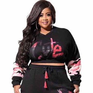 Pantalon de survêtement décontracté noir grande taille pour femme avec logo rose imprimé, taille à cordon de serrage, poches latérales, longueur intégrale, mélange coton élasthanne - Product Image 6