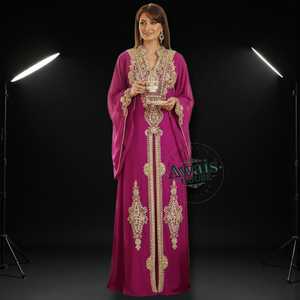 Awais House Women's Purple Embroidered Abaya Long Sleeve Floor Length Modest Dress V Neck Middle East Wedding Eid Wear - Product Image 2