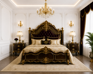 Majestic High End Carved Bed with <b>Side</b> <b>Table</b> Buy Antique Style Bedroom Furniture Premium Golden Carved King Size Bedroom <b>Sets</b> - Product Image 5