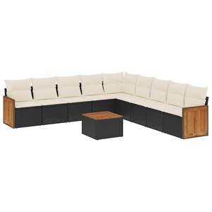 Ensemble de canapés de jardin noir et crème avec rotin PE résistant aux UV, mobilier d'extérieur au design contemporain, coussins imperméables - Product Image 4