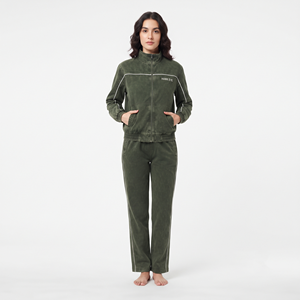 Custom design Women's Regular Fit Acid Wash Contrast Piping Full Zip Sports Jacket Custom Tracksuit <b>Sweat</b> <b>Set</b> - Product Image 3