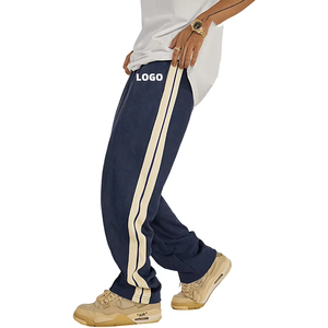Customized Heavyweight 420G Side Webbing Embroidered Sweatpants Loose Leg Straight Pants Drawstrings Cotton Men's <b>Trousers</b> - Product Image 2