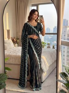 Indian Traditional Ethnic Partywear Saree in Sequins Embroidery Work for Wedding Occasion and Festive Function for Women Fancy - Product Image 1