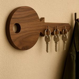 Wall Mounted Key Holder Rustic Wooden Key Rack with Metal <b>Hooks</b> Entryway Organizer for Home Office - Product Image 5